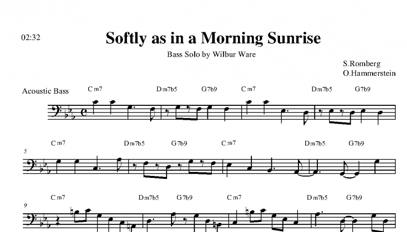 Softly As In A Morning Sunrise Wilbur Ware Solo Jazz Bass Transcriptions