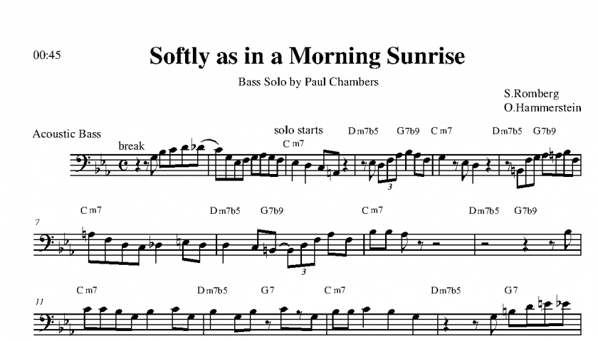 Softly As In A Morning Sunrise Paul Chambers Solo Jazz Bass Transcriptions
